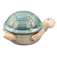 5" Aqua and Beige Ceramic Turtle Box