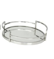 15" Round Silver Metal Mirrored Tray With Handles