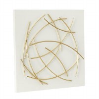24" Square Gold Metal Arcs on White Wood Abstract Wall Plaque