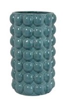 12" Teal Cylinder With Dots Ceramic Vase