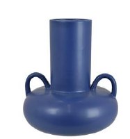 8" Dark Blue Two Handle Ceramic Vase