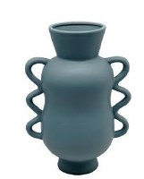 10" Blue Two Squiggle Handles Ceramic Vase