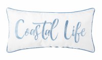 12" x 24" White and Blue Coastal Life Embroidered Pillow