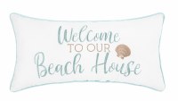 12" x 24" White, Aqua, and Tan Welcome To Our Beach House Emroidered Pillow