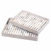 19" x 15" White Wash Coco Squares Wood Tray