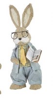 16" Tan Bunny With Shirt, Tie and Glasses Reading a Storybook