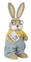 16" Tan Bunny in Overalls and Glasses Reading a Storybook