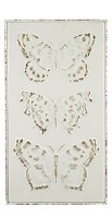 19" x 10 Distressed White Metal Triple Butterfly B Wall Plaque````