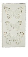 19" x 10 Distressed White Metal Triple Butterfly C Wall Plaque