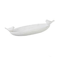 19" Distressed White Polyresin Bird Finial Dough Bowl