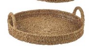 22" Round Natural Seagrass and Rattan Double Handle Tray