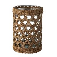 10" Natural Seagrass Glass Hurricane Pillar Candle Holder