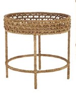 21" Round Woven Water Hyacinth Accent Table