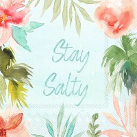 5" Square Stay Salty Tropical Flowers Beverage Napkin