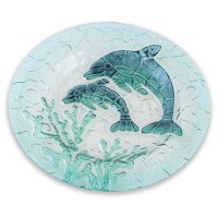 12" Round Blue and Green Dolphin Glass Plate