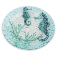 12" Round Blue and Green Seahorse Glass Plate