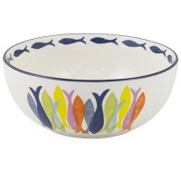 10" Round Multi Color Ceramic Fish Salad Bowl