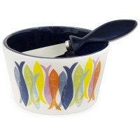 12 OZ Multi Color Ceramic Fish Bowl With Spreader