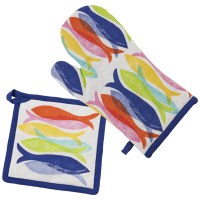 Multi Color Fish Oven Mitt and Pot Holder Set