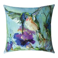 18" Sq Hummingbird on Blue Decorative Pillow