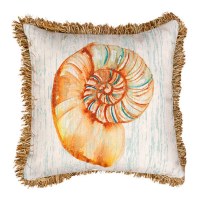 18" Sq Nautilus Shell Fringe Decorative PIllow