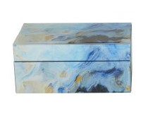 7" x 11" Blue and Yellow Swirl Glass Box With Lid