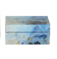 6" x 9" Blue and Yellow Swirl Glass Box With Lid