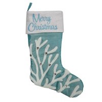 21" White Coral on Blue "Merry Chrostmas" Stocking