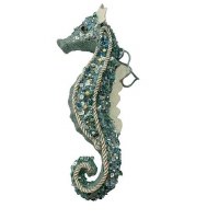 12" Blue and Green Beaded Seahorse Ornament