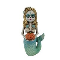 10" Polyresin Halloween Skeleton Mermaid Decoration