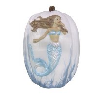 11" Light Blue and White Mermaid Polyresin Pumpkin Fall and Thanksgiving Decoration