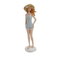 14" Light Blue Beach Lady with Hat