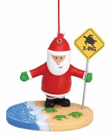 Santa Holding a Baby Turtles Crossing Sign Ornament