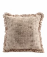 18" Sq Beige Fringe Decorative Pillow