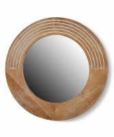 28" Round Natural and White Wash Wood Wood Mirror