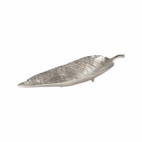 8" x 27" Silver Metal Leaf Dish