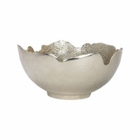 14" Round Silver and Gold Jagged Edge Metal Bowl