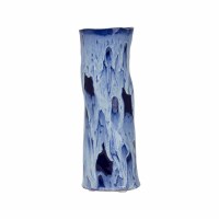 11" Dark Blue Ceramic Cylinder Vase