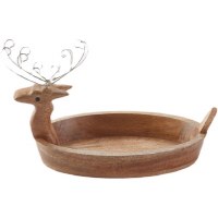 15" Brown Wood Deer Bowl
