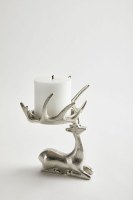 Silver Deer Sitting Pillar Candleholder