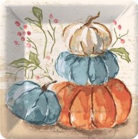 Pack of 8 7" Sq Blue Pumpkin Harvest Paper Plate Fall and Thanksgiving