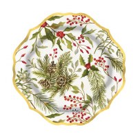 Pack of 8 7" Round Merry Greenery Paper Plate