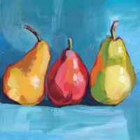 5" Square Three Multicolor Pears on Blue Beverage Napkin