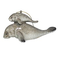 5" Manatee Witha Baby Ornament