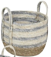 Medium Stripped Wicker Basket With Handles