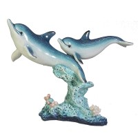 10" Resin Dolphin With a Baby on Coral Figurine