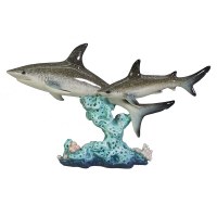 10" Resin Shark With a Baby on Coral Figurine