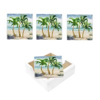 Set of Four Palm Tree Coasters With Holder