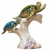 8" Two Resin Turtles on Coral Figurine
