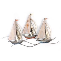 28" Three Sailboats Coastal Metal Wall Art Plaque